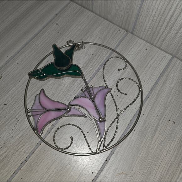 Vtg Stained Glass Floral Hummingbird Window Hanging Suncatcher Home Decor - Picture 4 of 5